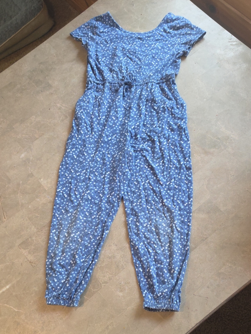 Blue Floral Short-Sleeve Jumpsuit